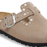 Birkenstock Boston Rivet Clog (Women) - Taupe Suede Dress-Casual - Clogs & Mules - The Heel Shoe Fitters