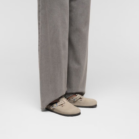 Birkenstock Boston Rivet Clog (Women) - Taupe Suede Dress-Casual - Clogs & Mules - The Heel Shoe Fitters