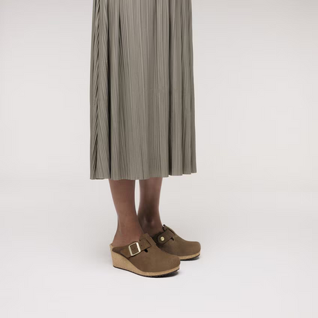 Birkenstock Fanny Narrow Wedge Clog (Women) - Dark Tea Suede Dress-Casual - Clogs & Mules - The Heel Shoe Fitters