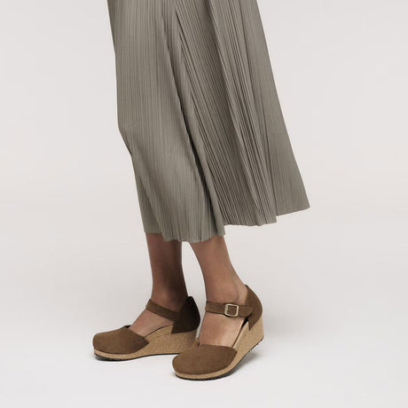 Birkenstock Mary Wedge Sandal (Women) - Dark Tea Suede Dress-Casual - Heels - The Heel Shoe Fitters