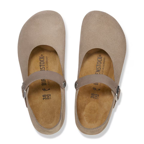 Birkenstock Mantova Mary Jane Flat (Women) - Taupe Suede Dress-Casual - Flat - The Heel Shoe Fitters