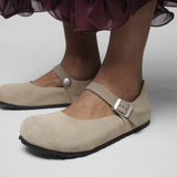 Birkenstock Mantova Mary Jane Flat (Women) - Taupe Suede Dress-Casual - Flat - The Heel Shoe Fitters
