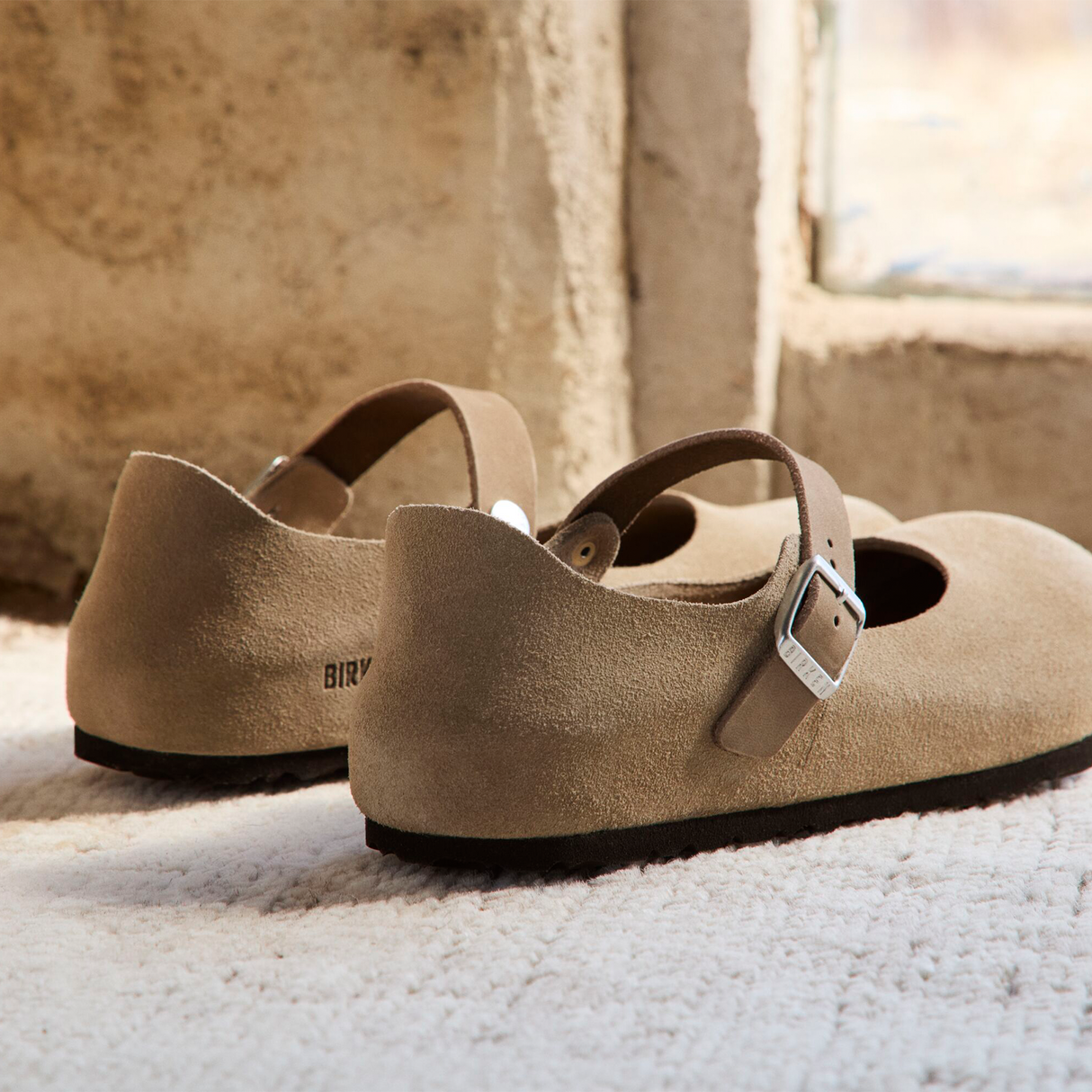 Birkenstock Mantova Mary Jane Flat (Women) - Taupe Suede Dress-Casual - Flat - The Heel Shoe Fitters