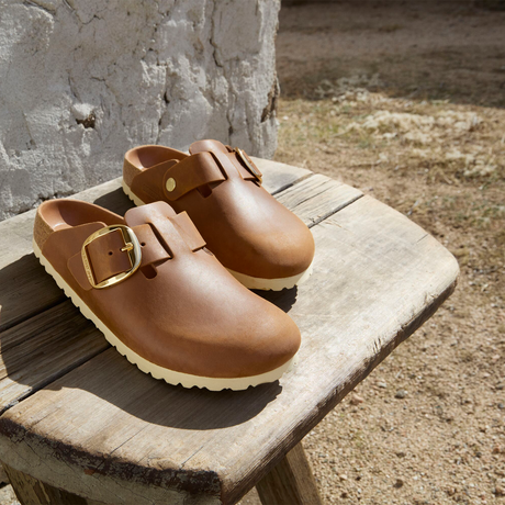 Birkenstock Boston Big Buckle Clog (Women) - Cognac Oiled Leather Dress-Casual - Clogs & Mules - The Heel Shoe Fitters
