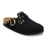 Birkenstock Boston Rivet Clog (Women) - Black Suede Dress-Casual - Clogs & Mules - The Heel Shoe Fitters