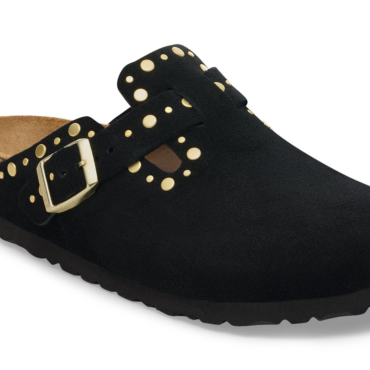 Birkenstock Boston Rivet Clog (Women) - Black Suede Dress-Casual - Clogs & Mules - The Heel Shoe Fitters