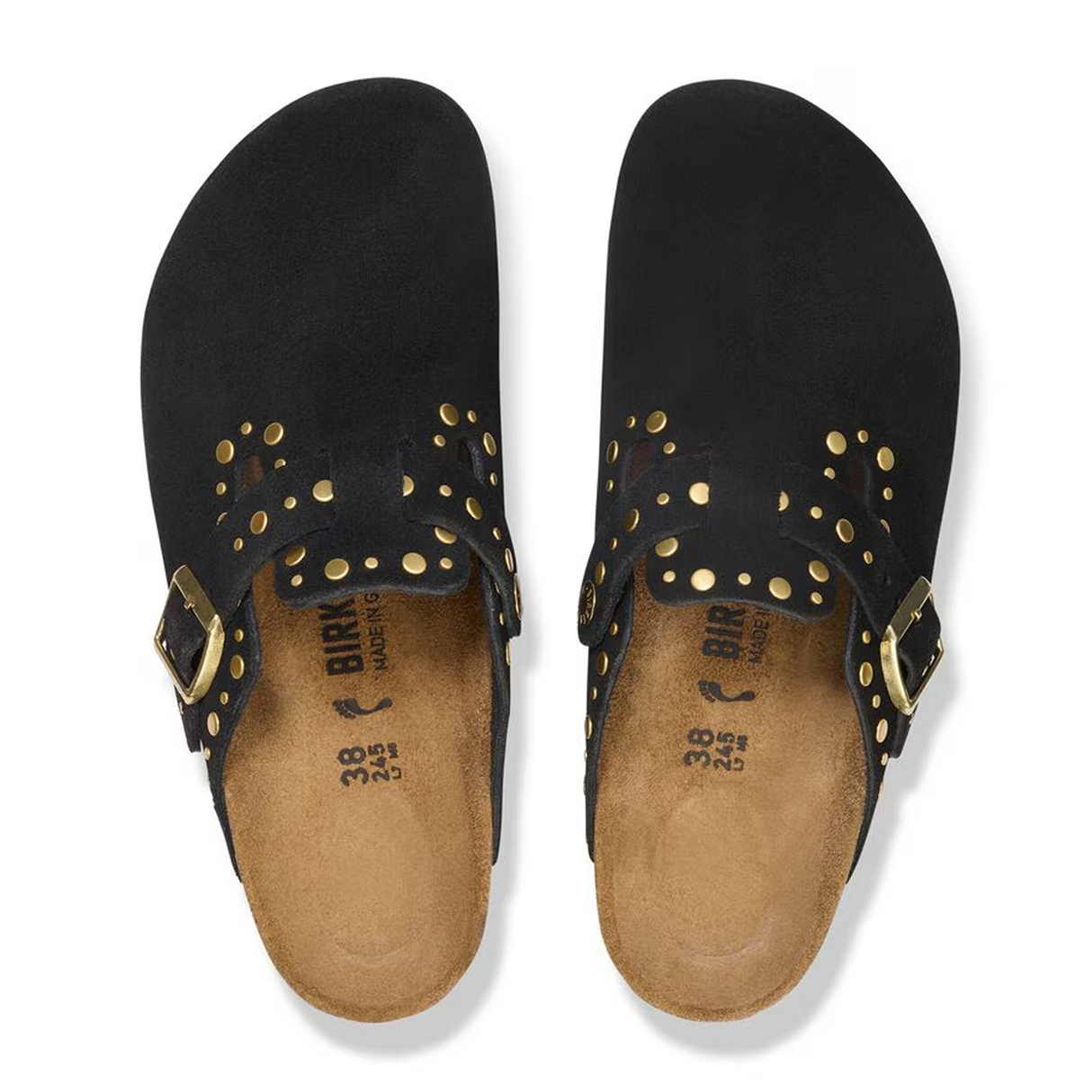 Birkenstock Boston Rivet Clog (Women) - Black Suede Dress-Casual - Clogs & Mules - The Heel Shoe Fitters
