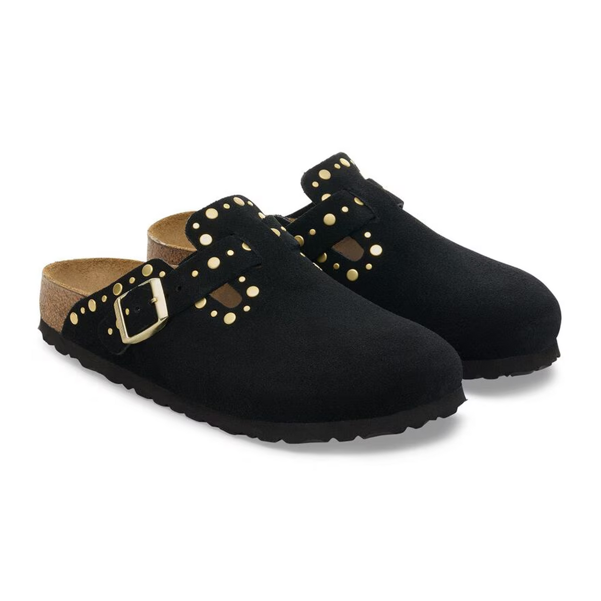 Birkenstock Boston Rivet Clog (Women) - Black Suede Dress-Casual - Clogs & Mules - The Heel Shoe Fitters