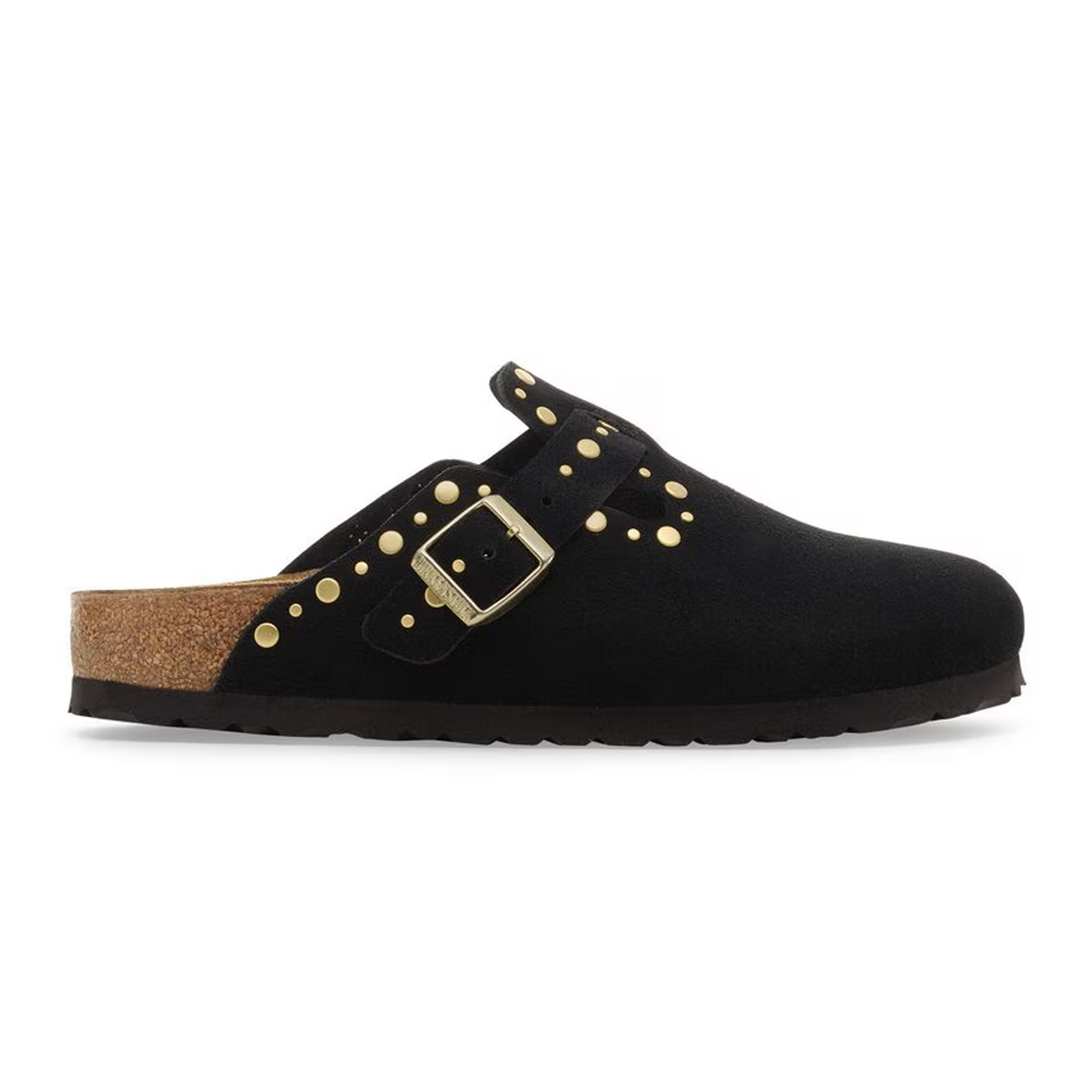 Birkenstock Boston Rivet Clog (Women) - Black Suede Dress-Casual - Clogs & Mules - The Heel Shoe Fitters