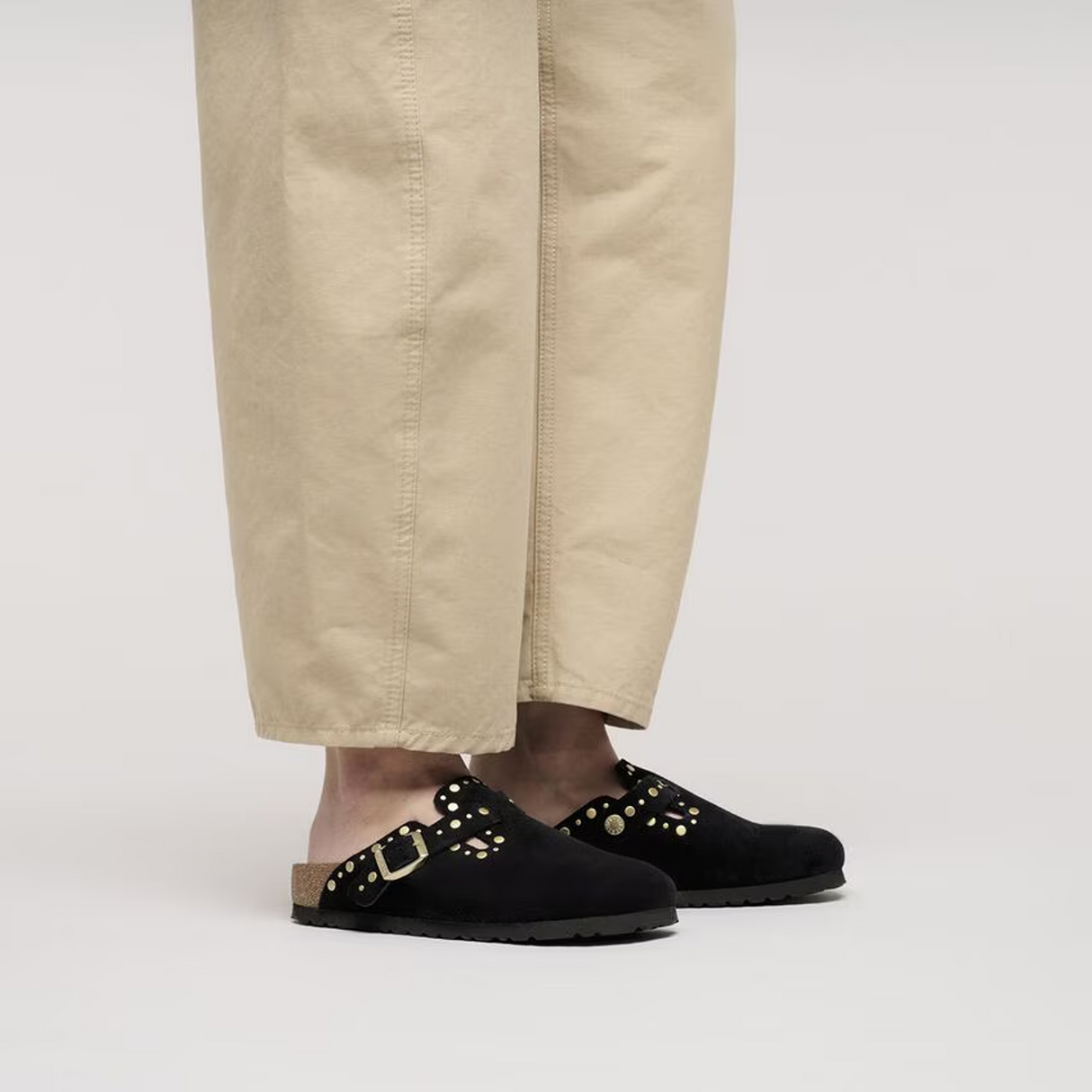 Birkenstock Boston Rivet Clog (Women) - Black Suede Dress-Casual - Clogs & Mules - The Heel Shoe Fitters