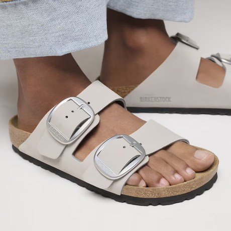 Birkenstock Arizona Big Buckle Narrow Slide Sandal (Women) - Stone Coin Nubuck Sandal - Slide - The Heel Shoe Fitters