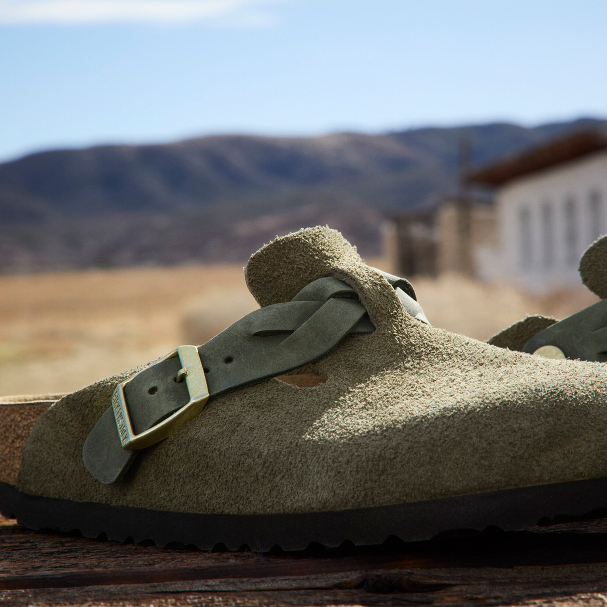 Birkenstock Boston Braid Clog (Women) - Thyme Suede Dress-Casual - Clogs & Mules - The Heel Shoe Fitters