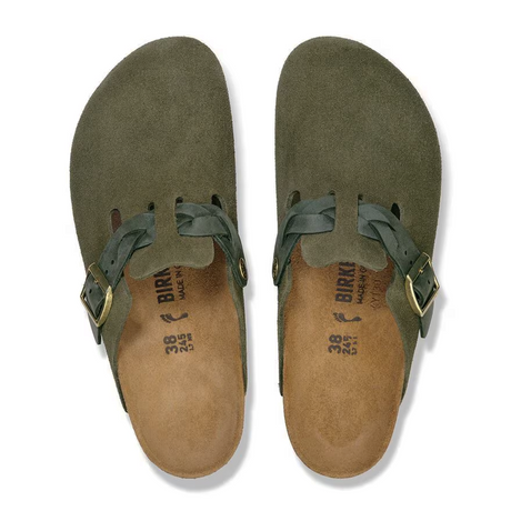 Birkenstock Boston Braid Clog (Women) - Thyme Suede Dress-Casual - Clogs & Mules - The Heel Shoe Fitters
