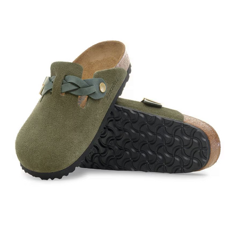 Birkenstock Boston Braid Clog (Women) - Thyme Suede Dress-Casual - Clogs & Mules - The Heel Shoe Fitters
