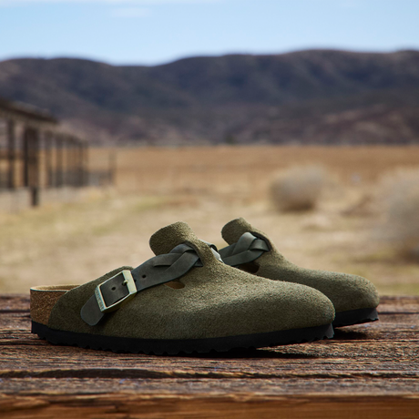 Birkenstock Boston Braid Clog (Women) - Thyme Suede Dress-Casual - Clogs & Mules - The Heel Shoe Fitters