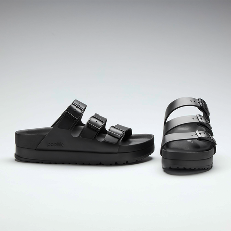Birkenstock Florida III Exquisite Platform Slide Sandal (Women) - Black Leather Sandal - Slide - The Heel Shoe Fitters