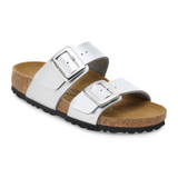 Birkenstock Sydney Luxe Buckle Slide Sandal (Women) - Metallic Silver Birko-Flor