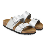 Birkenstock Sydney Luxe Buckle Slide Sandal (Women) - Metallic Silver Birko-Flor