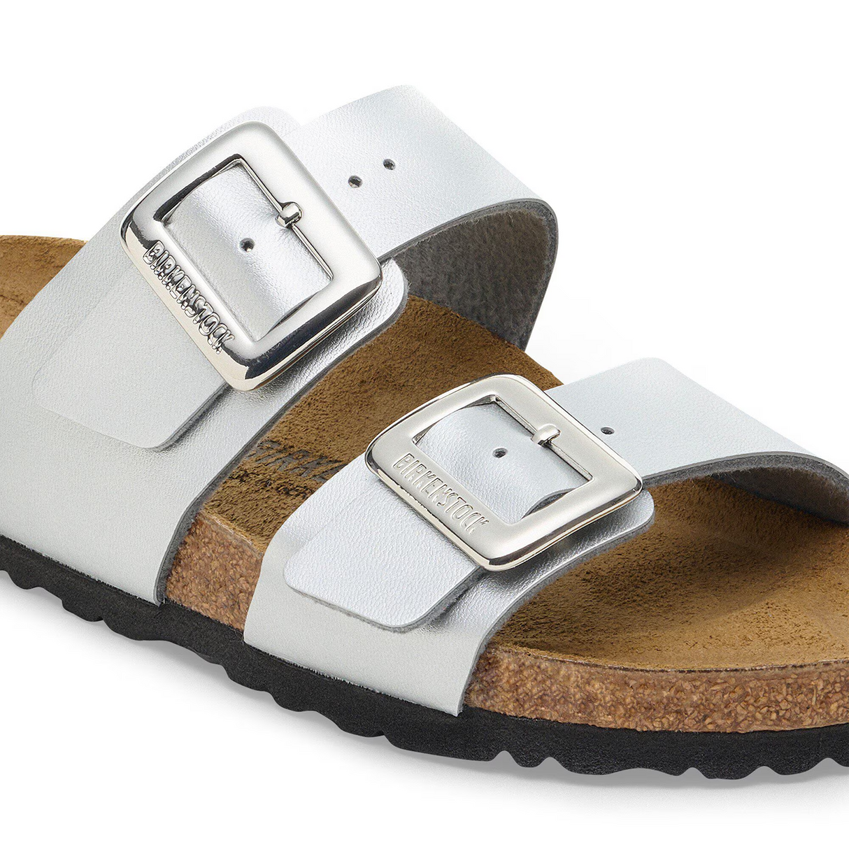 Birkenstock Sydney Luxe Buckle Slide Sandal (Women) - Metallic Silver Birko-Flor