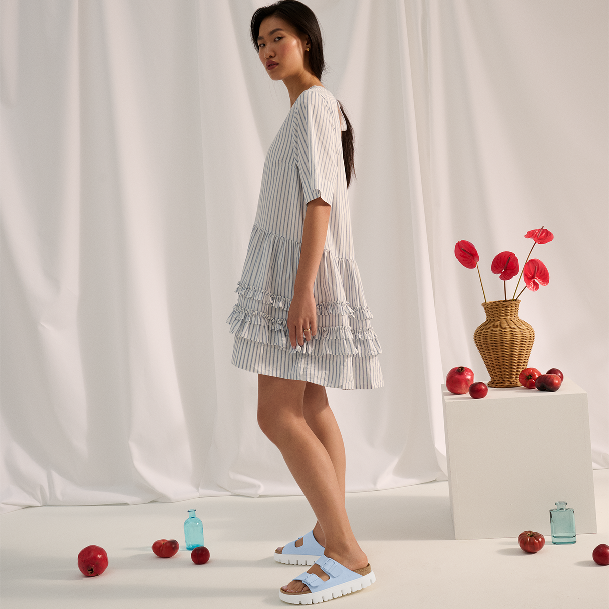 Birkenstock Arizona Chunky Narrow Slide Sandal (Women) - Baby Blue Birko-Flor Sandal - Slide - The Heel Shoe Fitters
