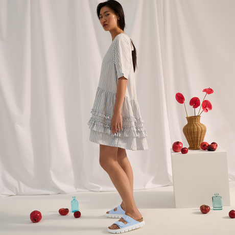 Birkenstock Arizona Chunky Narrow Slide Sandal (Women) - Baby Blue Birko-Flor Sandal - Slide - The Heel Shoe Fitters