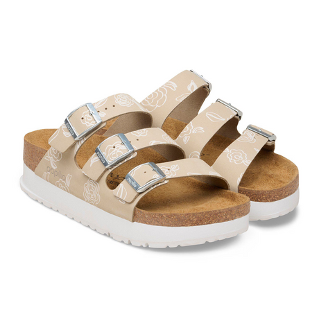 Birkenstock Florida III Flex Platform Slide Sandal (Women) - Oyster Flowers Nubuck Sandal - Slide - The Heel Shoe Fitters