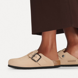 Birkenstock Boston Wire Buckle Clog (Men) - Sandcastle Nubuck Dress-Casual - Clogs & Mules - The Heel Shoe Fitters
