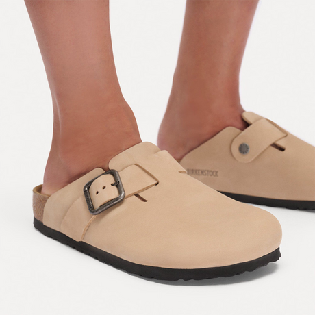 Birkenstock Boston Wire Buckle Clog (Men) - Sandcastle Nubuck Dress-Casual - Clogs & Mules - The Heel Shoe Fitters