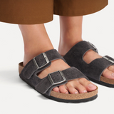 Birkenstock Arizona Slide Sandal (Men) - Charcoal Suede Sandal - Slide - The Heel Shoe Fitters