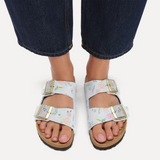 Birkenstock Arizona Narrow Slide Sandal (Women) - Flowers Baby Blue Suede Sandal - Slide - The Heel Shoe Fitters