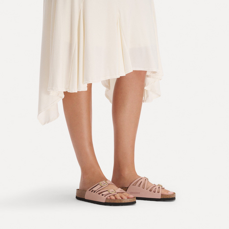 Birkenstock Granada Narrow Slide Sandal (Women) - Soft Pink Nubuck Sandal - Slide - The Heel Shoe Fitters