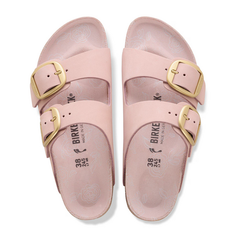 Birkenstock Arizona Big Buckle Narrow Slide Sandal (Women) - Soft Pink Nubuck Sandal - Slide - The Heel Shoe Fitters