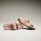 Birkenstock Arizona Big Buckle Narrow Slide Sandal (Women) - Soft Pink Nubuck Sandal - Slide - The Heel Shoe Fitters