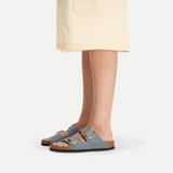 Birkenstock Arizona Big Buckle Narrow Slide Sandal (Women) - Basalt Gray Oiled Leather Sandal - Slide - The Heel Shoe Fitters