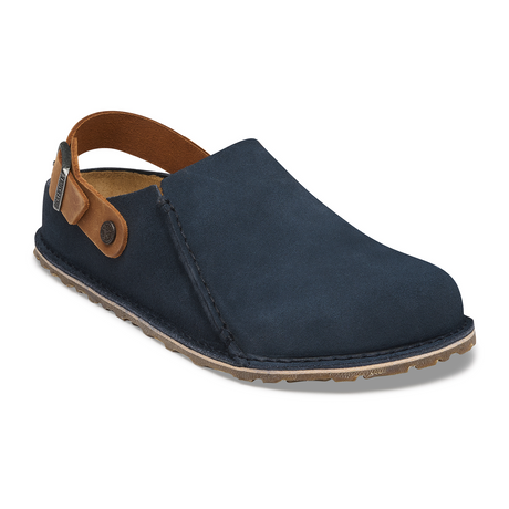 Birkenstock Lutry Clog (Men) - Navy Suede/Cognac Oiled Leather Dress-Casual - Clogs & Mules - The Heel Shoe Fitters