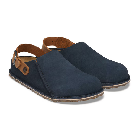 Birkenstock Lutry Clog (Men) - Navy Suede/Cognac Oiled Leather Dress-Casual - Clogs & Mules - The Heel Shoe Fitters