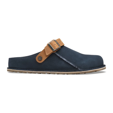 Birkenstock Lutry Narrow Clog (Women) - Navy Suede/Cognac Oiled Leather Dress-Casual - Clogs & Mules - The Heel Shoe Fitters