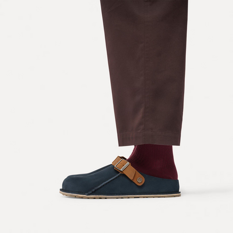 Birkenstock Lutry Narrow Clog (Women) - Navy Suede/Cognac Oiled Leather Dress-Casual - Clogs & Mules - The Heel Shoe Fitters