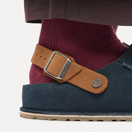 Birkenstock Lutry Narrow Clog (Women) - Navy Suede/Cognac Oiled Leather Dress-Casual - Clogs & Mules - The Heel Shoe Fitters