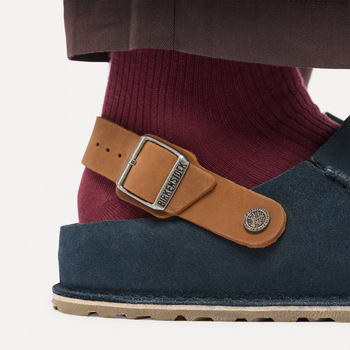 Birkenstock Lutry Clog (Men) - Navy Suede/Cognac Oiled Leather Dress-Casual - Clogs & Mules - The Heel Shoe Fitters