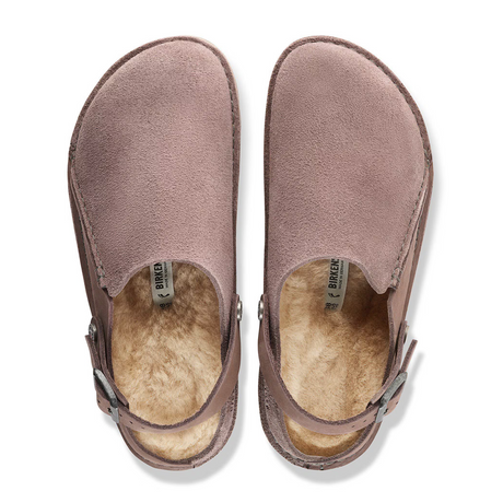 Birkenstock Lutry Shearling Clog (Women) - Faded Purple Suede/Nubuck Dress-Casual - Clogs & Mules - The Heel Shoe Fitters