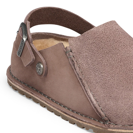 Birkenstock Lutry Shearling Clog (Women) - Faded Purple Suede/Nubuck Dress-Casual - Clogs & Mules - The Heel Shoe Fitters