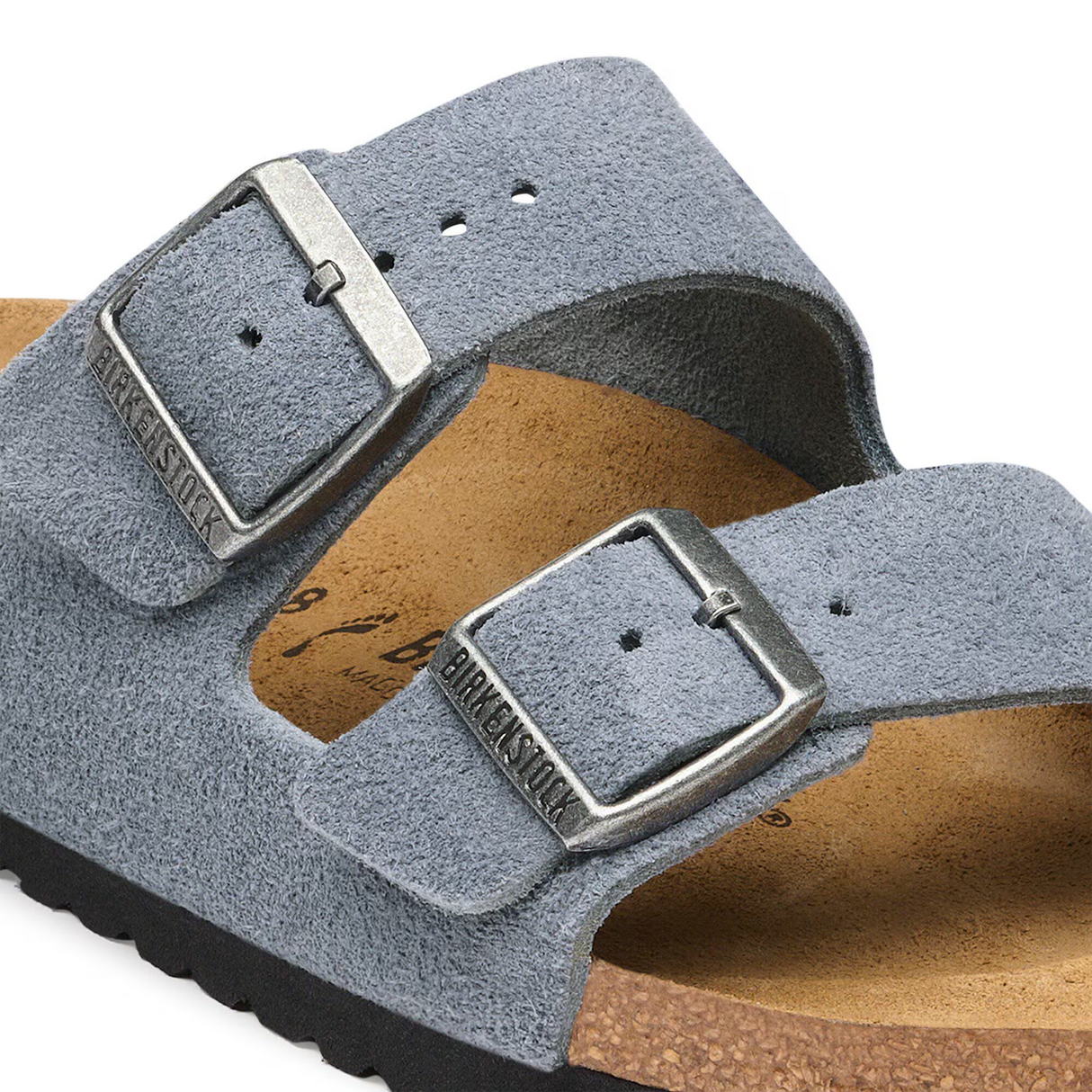 Birkenstock Arizona Slide Sandal (Men) - Stone Blue Suede Sandal - Slide - The Heel Shoe Fitters