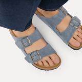 Birkenstock Arizona Slide Sandal (Men) - Stone Blue Suede Sandal - Slide - The Heel Shoe Fitters
