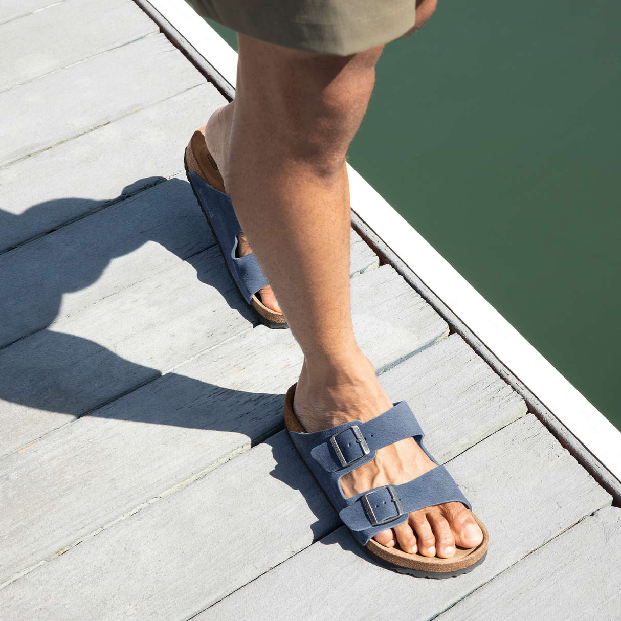 Birkenstock Arizona Slide Sandal (Men) - Stone Blue Suede Sandal - Slide - The Heel Shoe Fitters