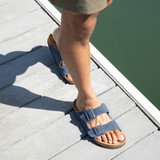 Birkenstock Arizona Slide Sandal (Men) - Stone Blue Suede Sandal - Slide - The Heel Shoe Fitters