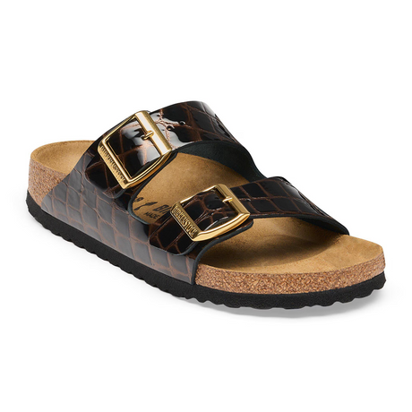 Birkenstock Arizona Slide Sandal (Women) - Embossed Animal Black Leather Sandal - Slide - The Heel Shoe Fitters
