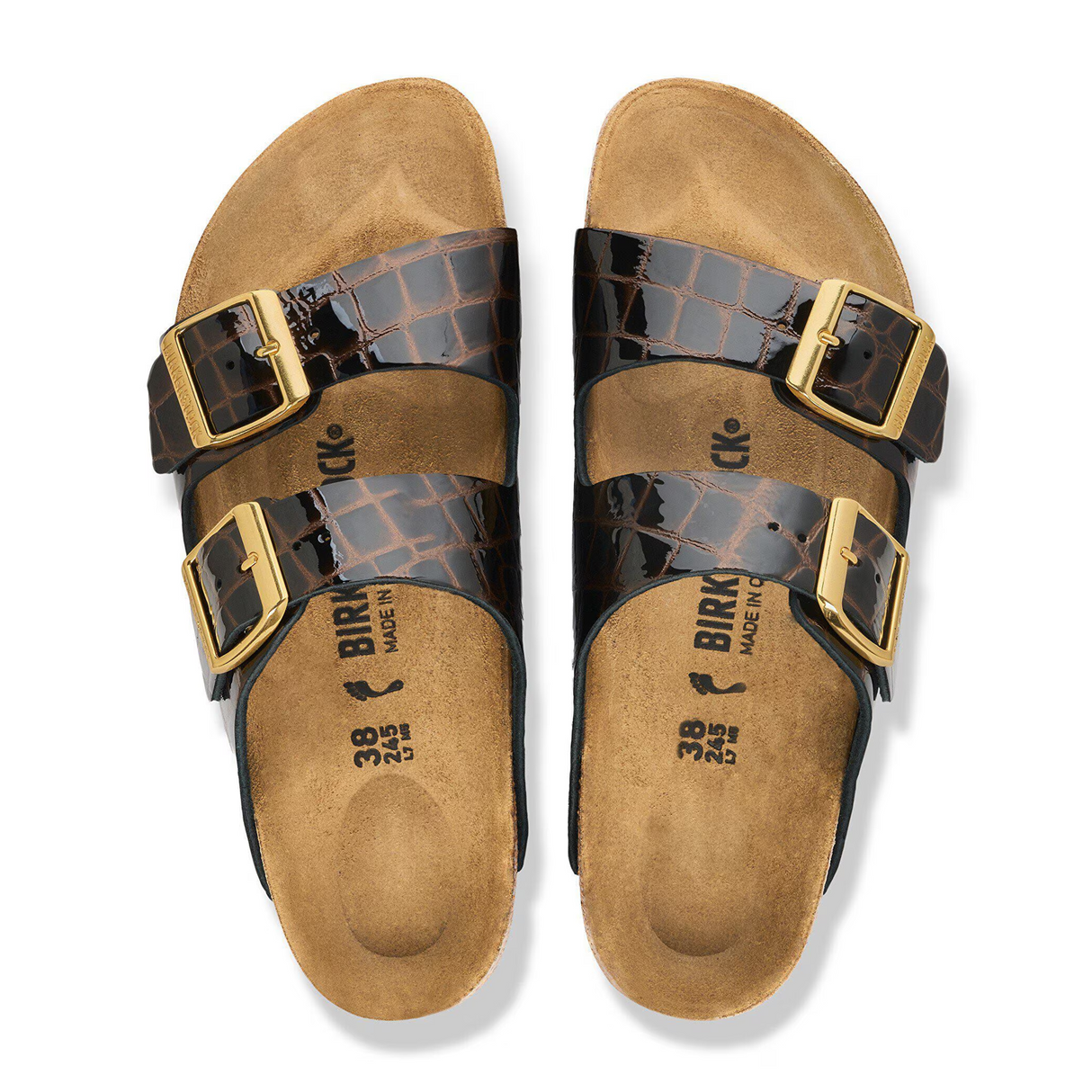 Birkenstock Arizona Slide Sandal (Women) - Embossed Animal Black Leather Sandal - Slide - The Heel Shoe Fitters