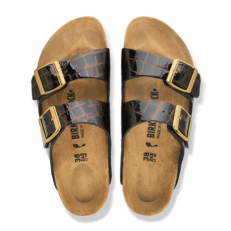 Birkenstock Arizona Slide Sandal (Women) - Embossed Animal Black Leather Sandal - Slide - The Heel Shoe Fitters