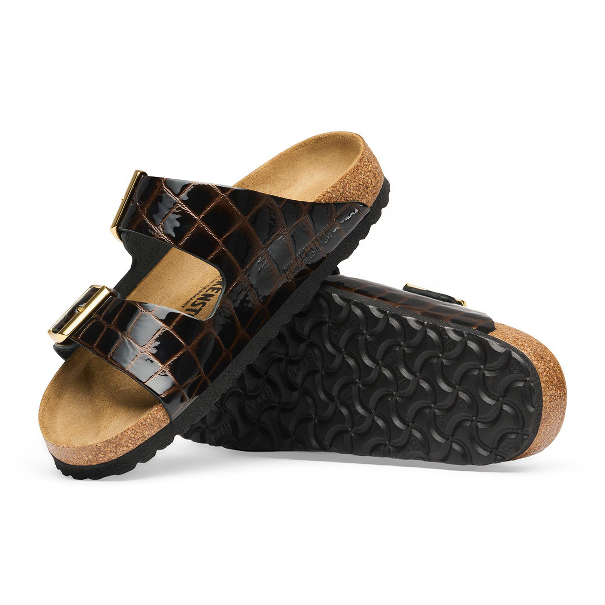 Birkenstock Arizona Slide Sandal (Women) - Embossed Animal Black Leather Sandal - Slide - The Heel Shoe Fitters